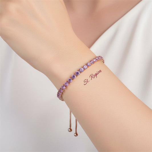 Purple Cubic Zirconia & Rose Goldtone Adjustable Link Bracelet