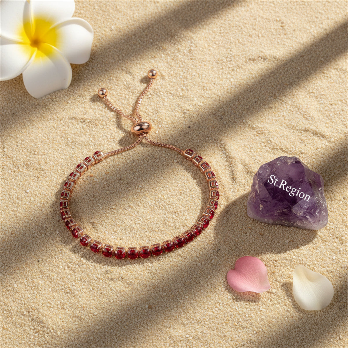 Red Cubic Zirconia & Rose Goldtone Adjustable Link Bracelet