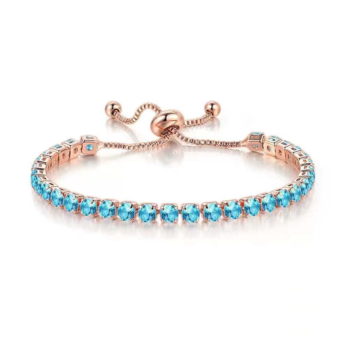 Sea Blue Cubic Zirconia & Rose Goldtone Adjustable Link Bracelet