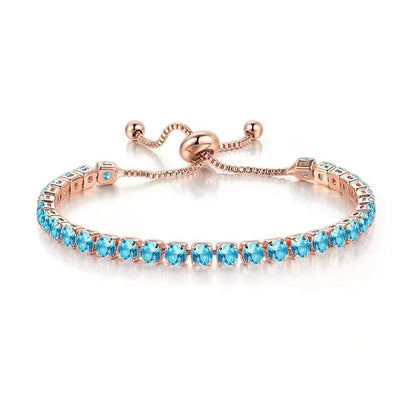 Sea Blue Cubic Zirconia & Rose Goldtone Adjustable Link Bracelet