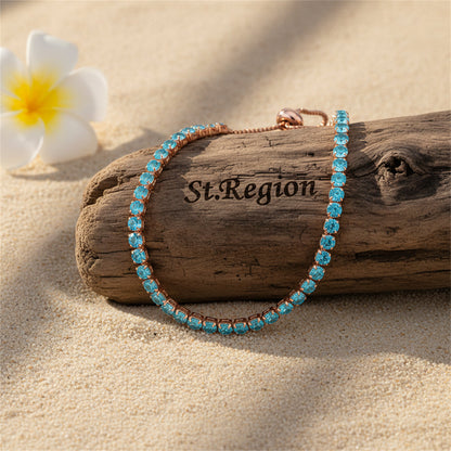 Sea Blue Cubic Zirconia & Rose Goldtone Adjustable Link Bracelet