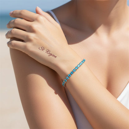 Sea Blue Cubic Zirconia & Rose Goldtone Adjustable Link Bracelet