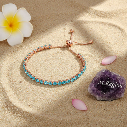 Sea Blue Cubic Zirconia & Rose Goldtone Adjustable Link Bracelet