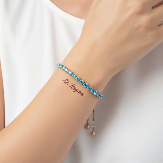 Sea Blue Cubic Zirconia & Rose Goldtone Adjustable Link Bracelet