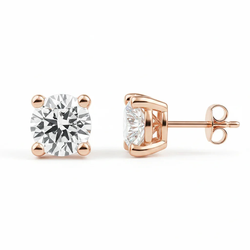 IGI Certified Round Lab Grown Diamond Solitaire Stud Earrings Rose Gold