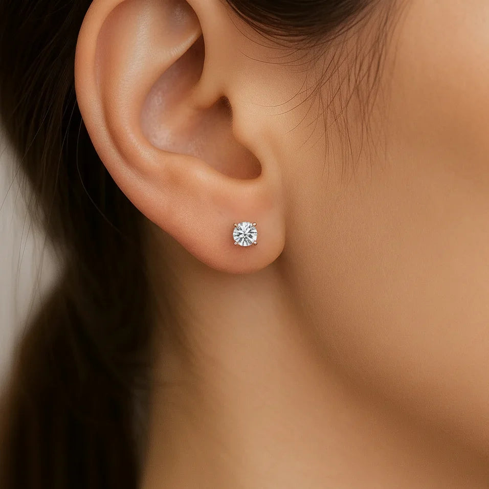 IGI Certified Round Lab Grown Diamond Solitaire Stud Earrings Rose Gold