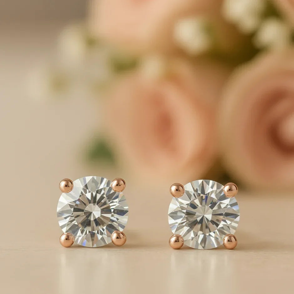 IGI Certified Round Lab Grown Diamond Solitaire Stud Earrings Rose Gold