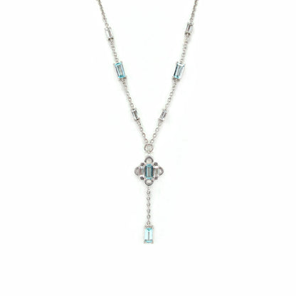 Natural Sky Blue Topaz Y Drop Necklace Silver