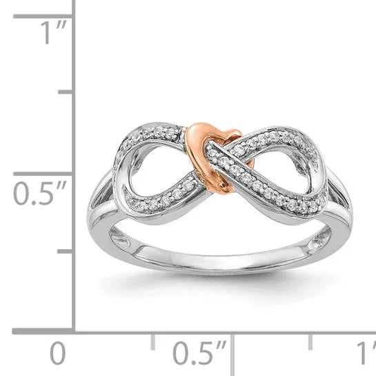 14k Gold Diamond Infinity with Heart Pave Ring