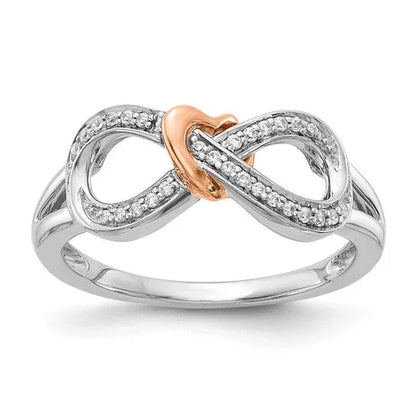 14k Gold Diamond Infinity with Heart Pave Ring