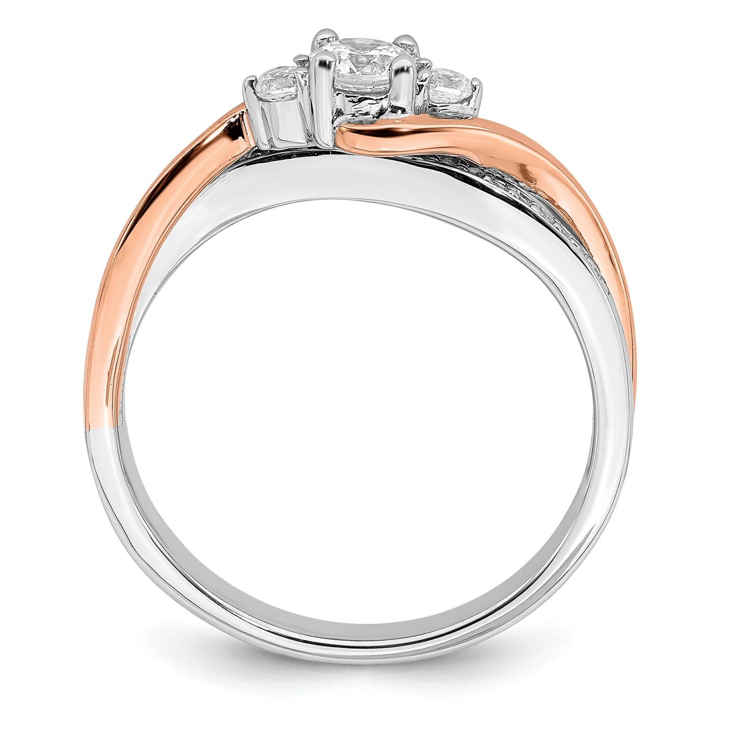 14k White and Rose Gold 3/8 ct Lab Diamond 3Three Stone Pave Bypass Ring