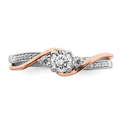 14k White and Rose Gold 3/8 ct Lab Diamond 3Three Stone Pave Bypass Ring