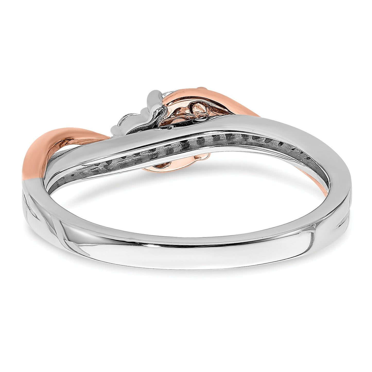 14k White and Rose Gold 3/8 ct Lab Diamond 3Three Stone Pave Bypass Ring