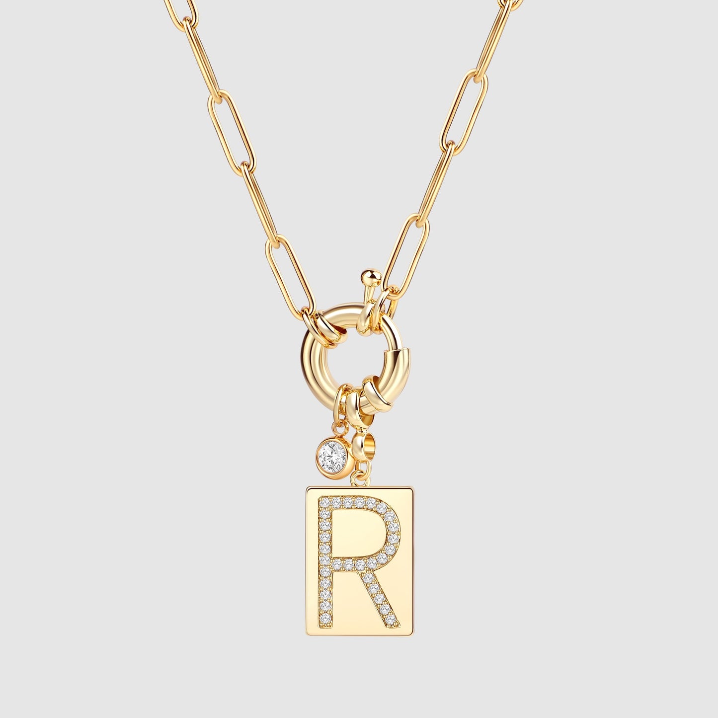 Mint & Lily Pave Initial Pendant Necklace with Paperclip Chain