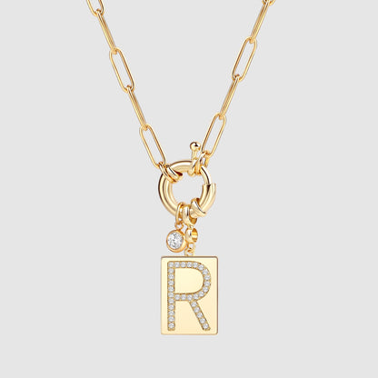 Mint & Lily Pave Initial Pendant Necklace with Paperclip Chain