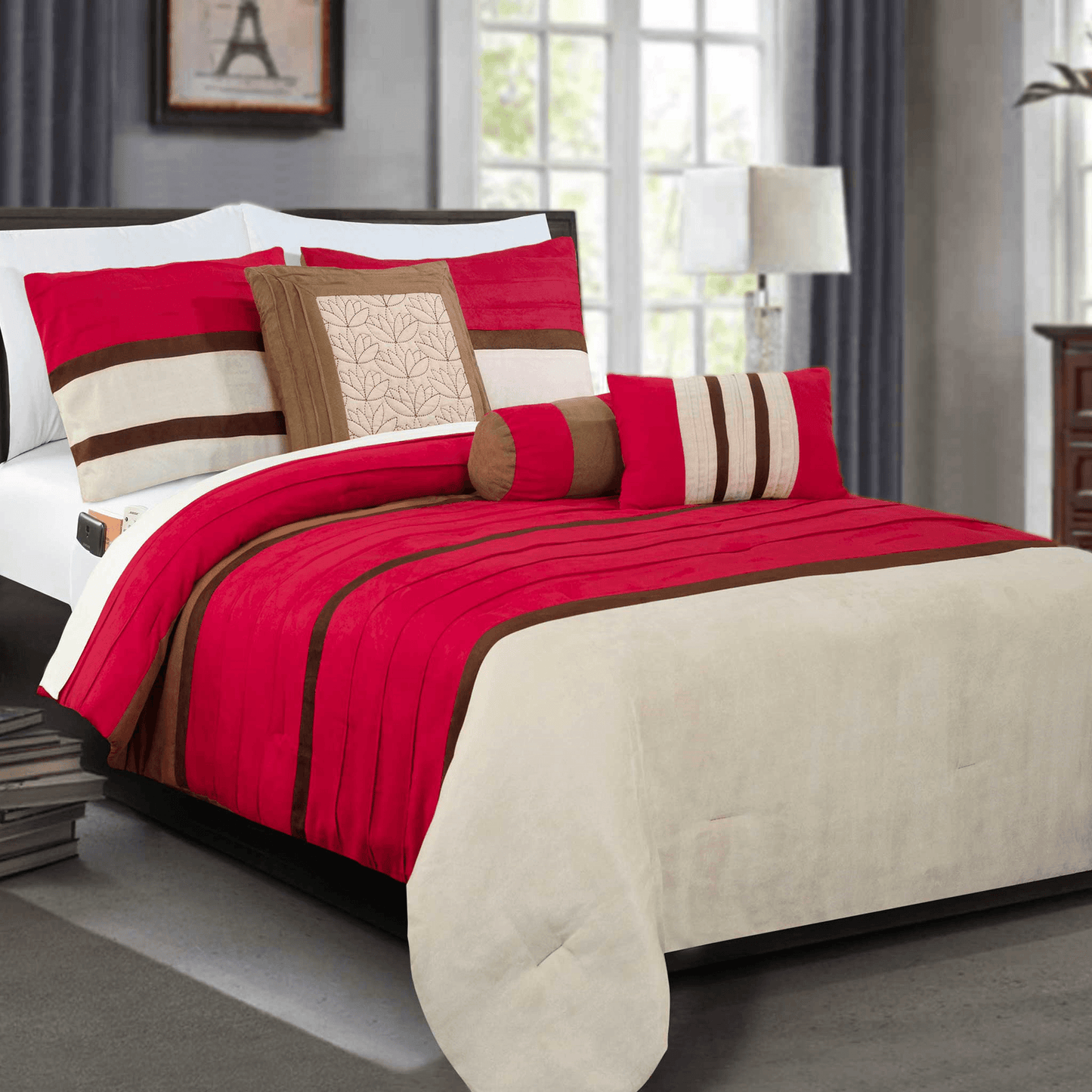 Elegant Comfort 12-Piece Cirena Micro suede Comforter Set, Includes 6-Piece Sheet Set with Double Sided Storage Pockets