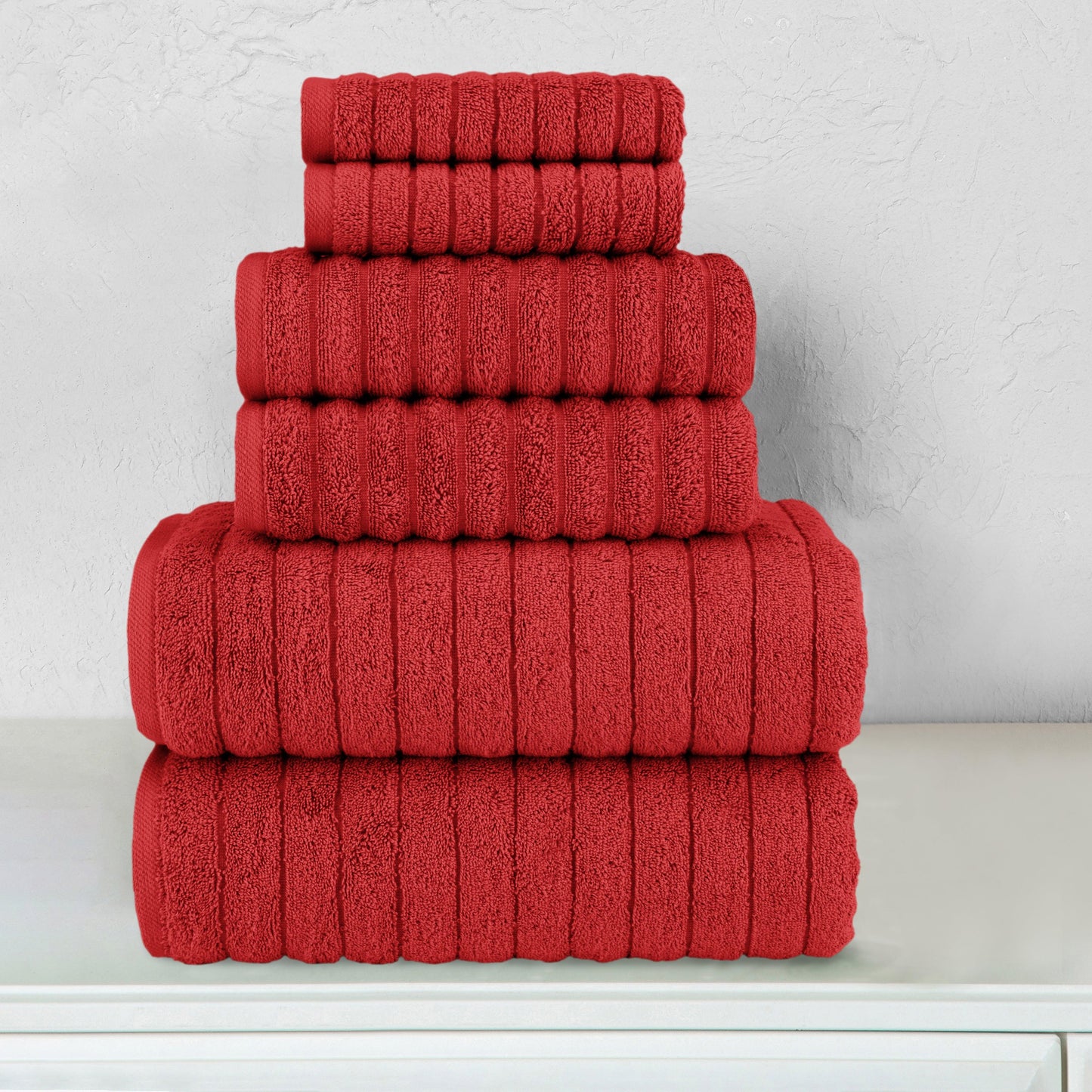 Elegant Comfort 6-Piece Turkish Cotton Corduroy Towel Set, 2 Washcloths, 2 Hand Towels and 2 Bath Towels