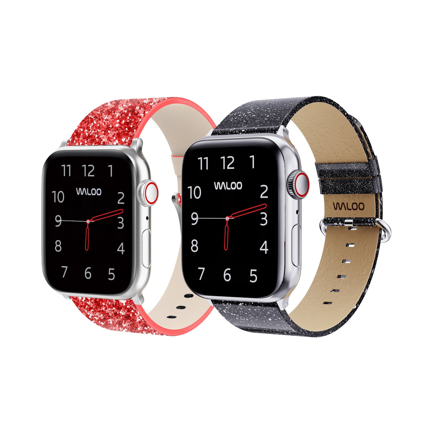 Waloo 2-Pack Leather Bling & Shiny Brilliance Leather Bands For Apple Watch