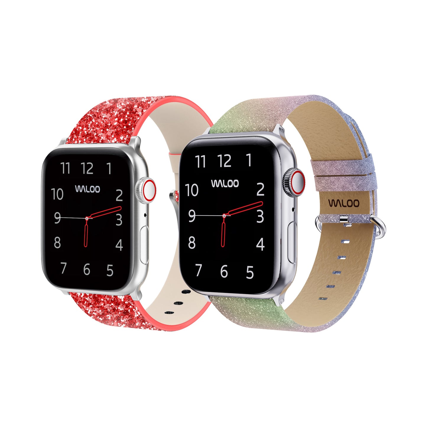 Waloo 2-Pack Leather Bling & Shiny Brilliance Leather Bands For Apple Watch