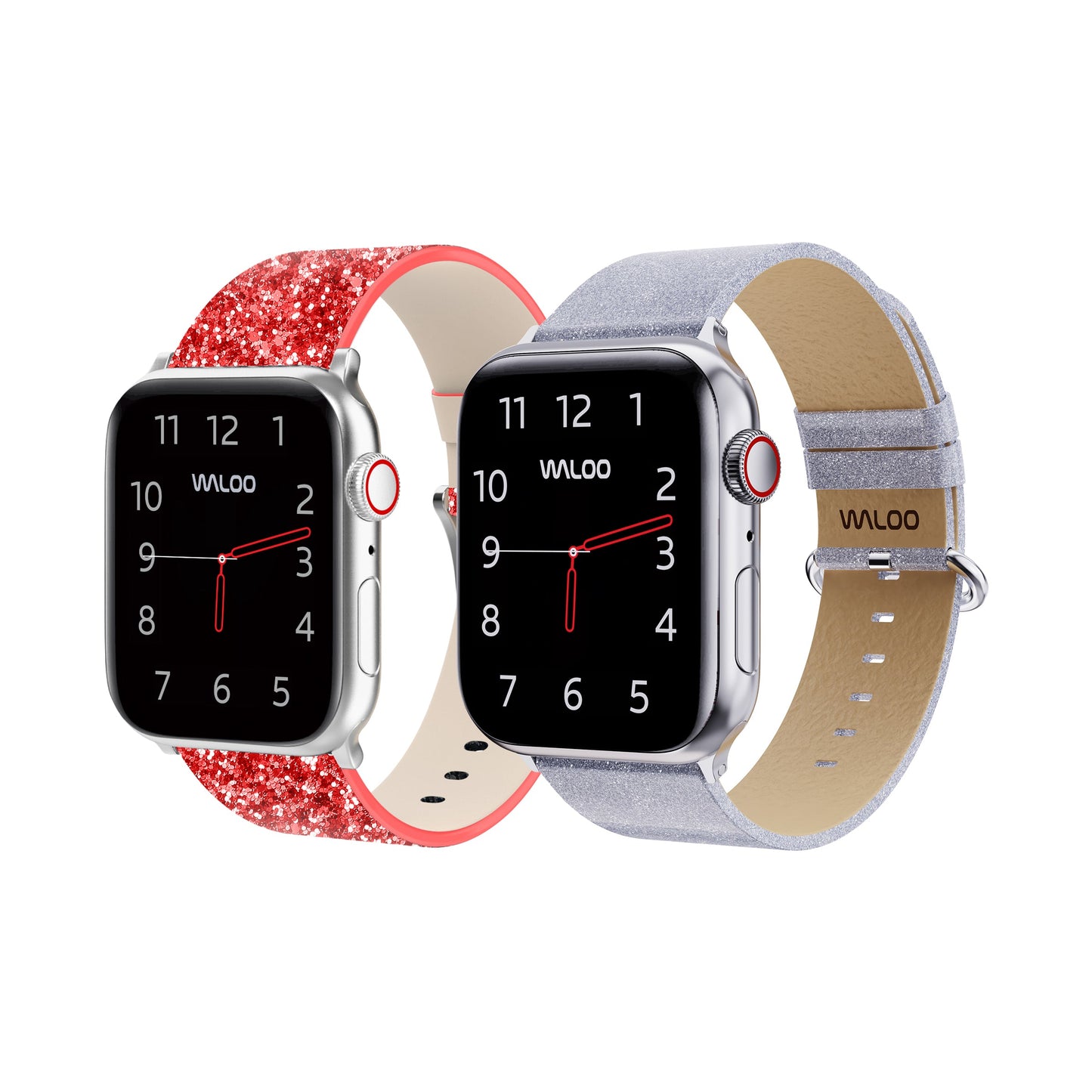 Waloo 2-Pack Leather Bling & Shiny Brilliance Leather Bands For Apple Watch