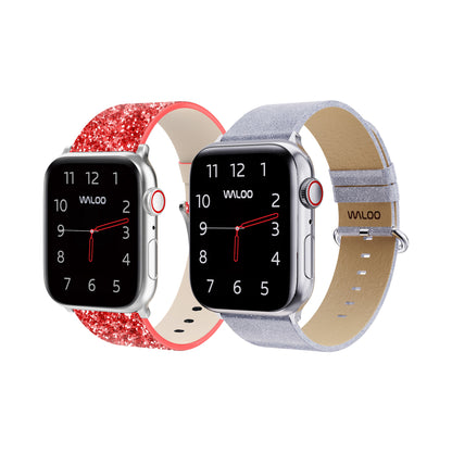 Waloo 2-Pack Leather Bling & Shiny Brilliance Leather Bands For Apple Watch