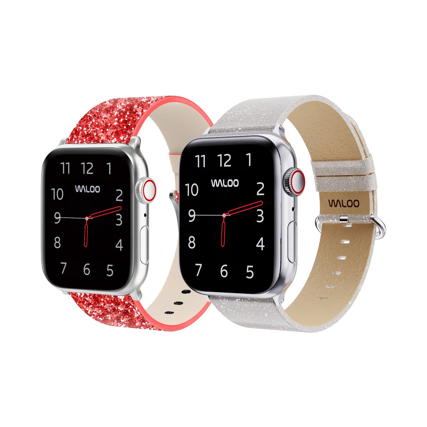 Waloo 2-Pack Leather Bling & Shiny Brilliance Leather Bands For Apple Watch