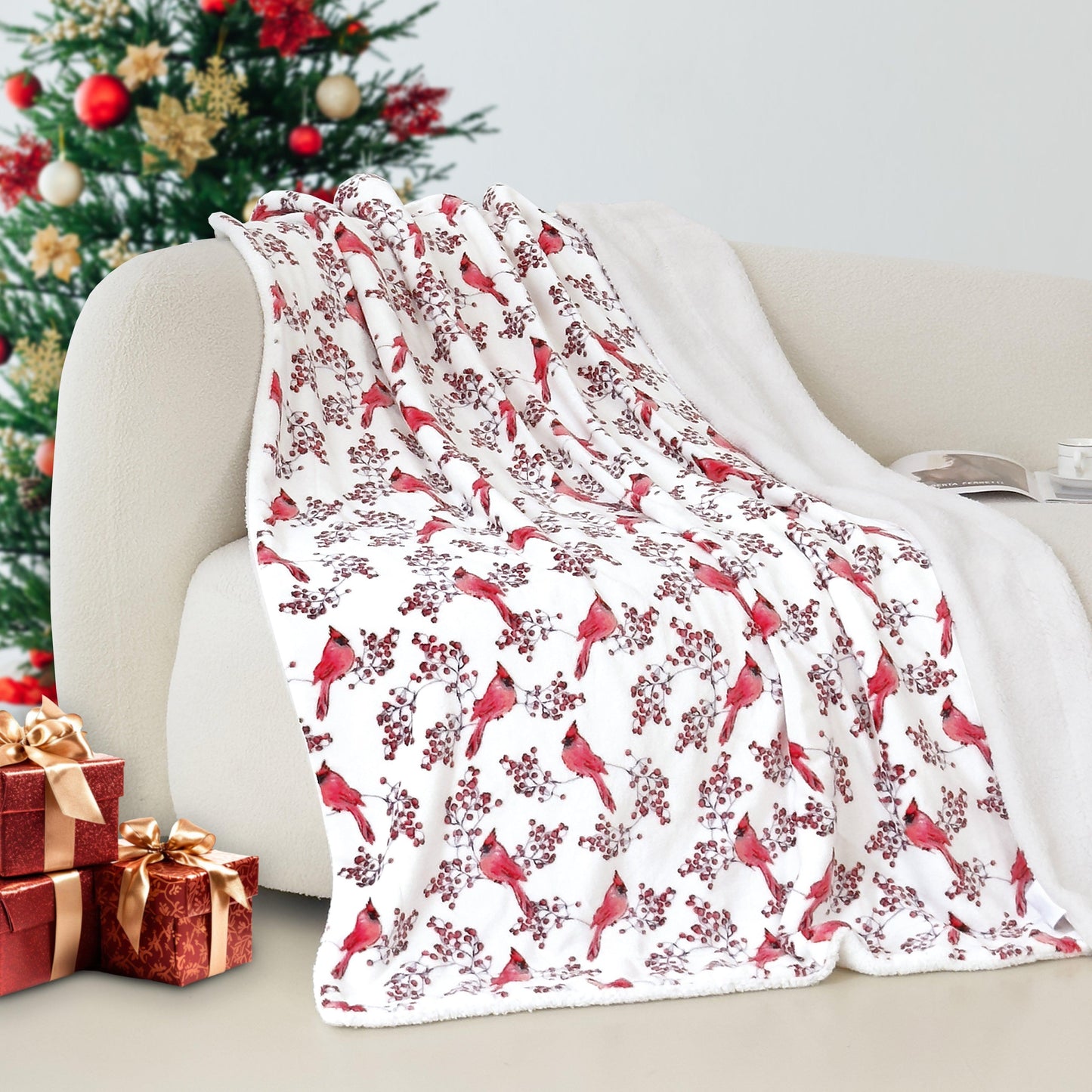 Elegant Comfort Christmas Sherpa Throw with Flannel Fleece - 50 x 60 inches