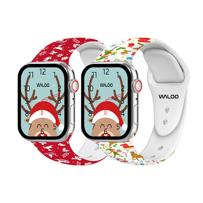 Waloo 2-Pack Christmas/Holiday Fun Silicone Sport Bands For Apple Watch