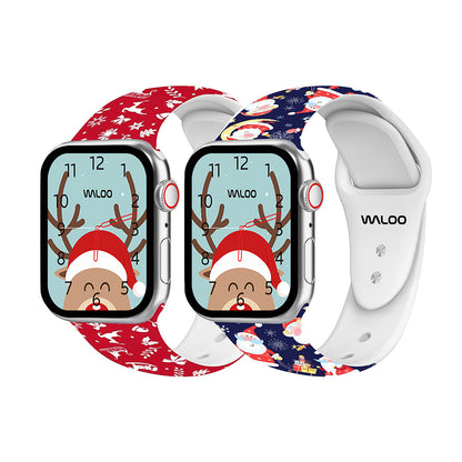 Waloo 2-Pack Christmas/Holiday Fun Silicone Sport Bands For Apple Watch