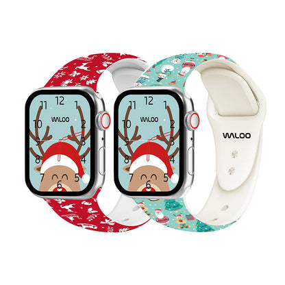 Waloo 2-Pack Christmas/Holiday Fun Silicone Sport Bands For Apple Watch