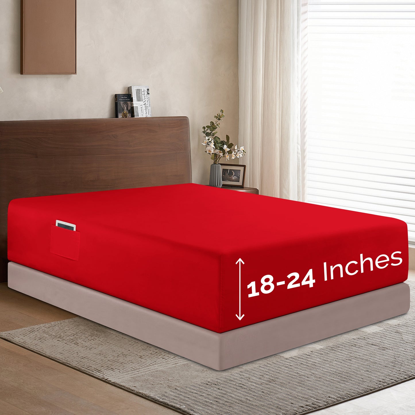 Mocassi Extra Deep Pocket 18"-24" Single Fitted Sheet for High Mattress, Bright Shades