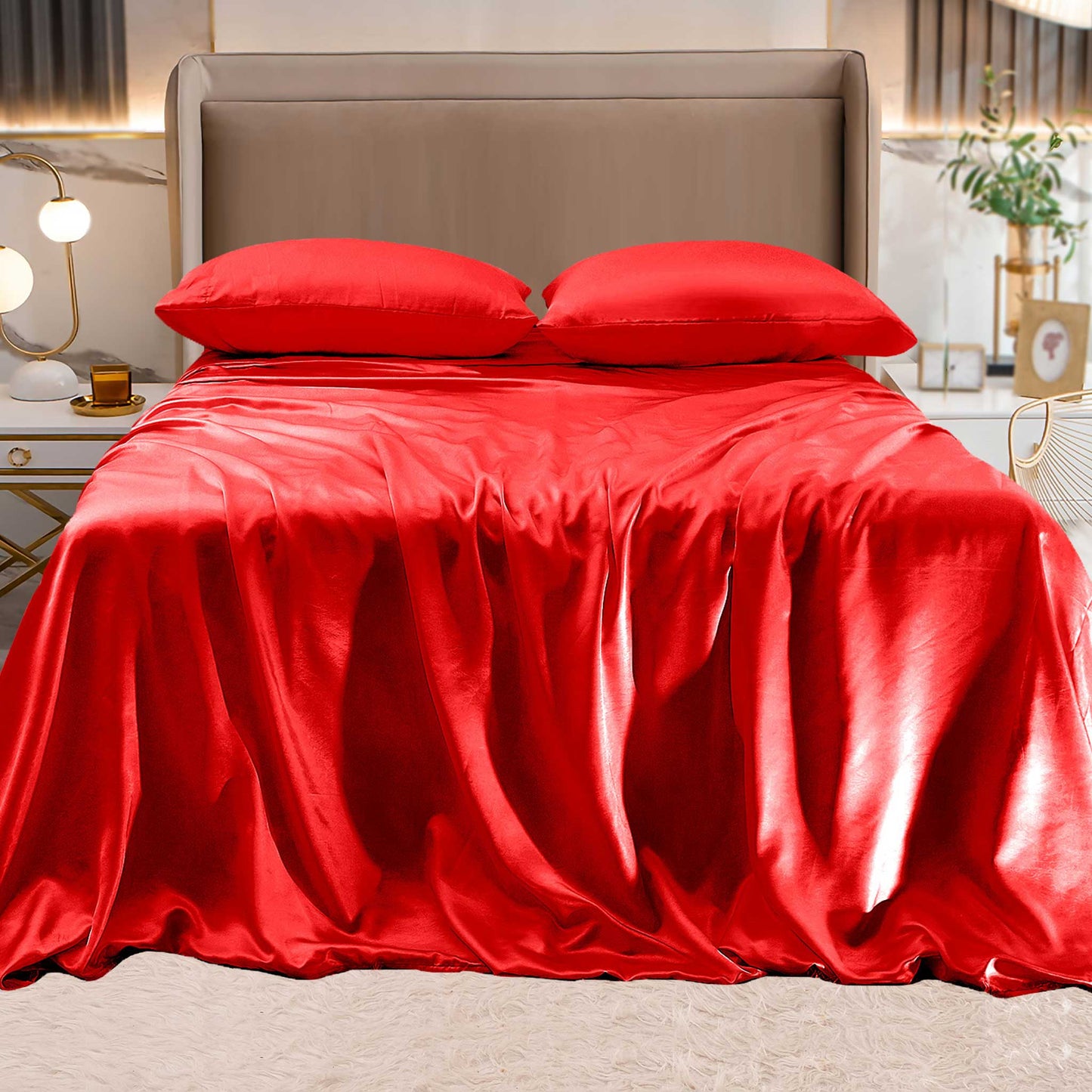 Mocassi Fine 4-Piece Silky Satin Sheet Set, Moody Shades