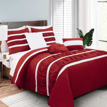Elegant Comfort 12-Piece Isabella Pleated Ruched Ruffled Comforter Set, Includes 6-Piece Sheet Set with Double Sided Storage Pockets