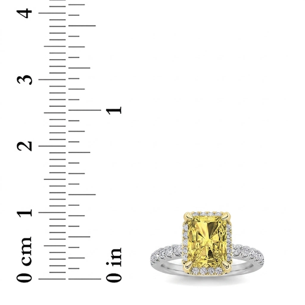 2Cttw Radiant Shaped Yellow Lab Grown Diamond (F/VS) Halo Accented Engagement Ring 14K Gold