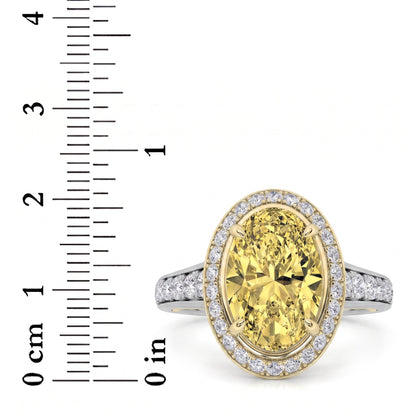 3.5Cttw Oval Shaped Yellow Lab Grown Diamond (F/VS) Bold Accented Statement Halo Engagement Ring 14K Gold