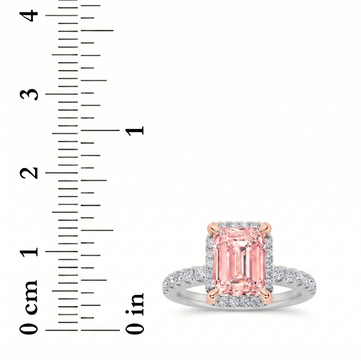 2Cttw Emerald Shaped Pink Lab Grown Diamond (F/VS) Halo Accented Engagement Ring in 14K Gold