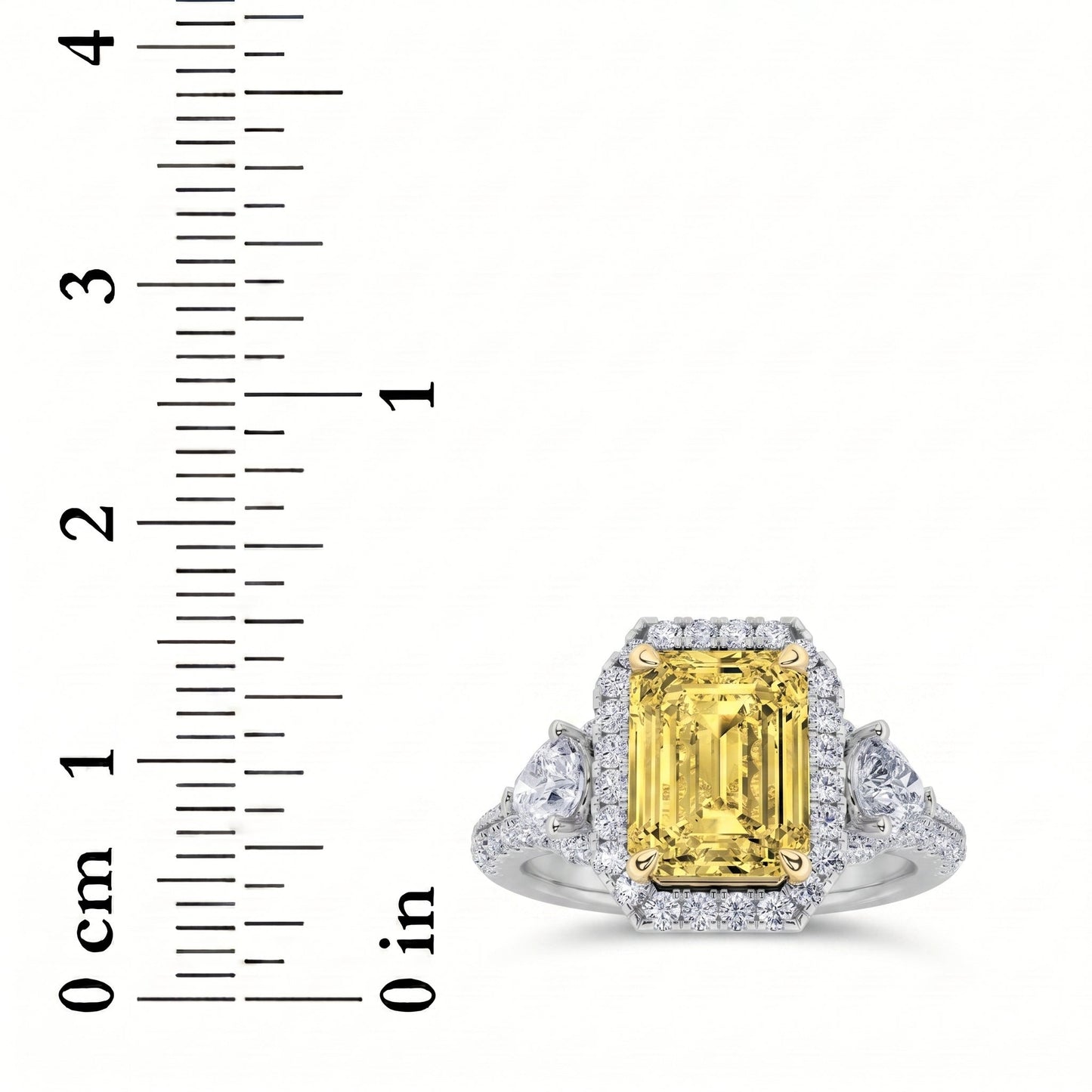 3Cttw Radiant Shaped Yellow Lab Grown Diamond (F/VS) Accented Three Stone Engagement Ring in 14K Gold