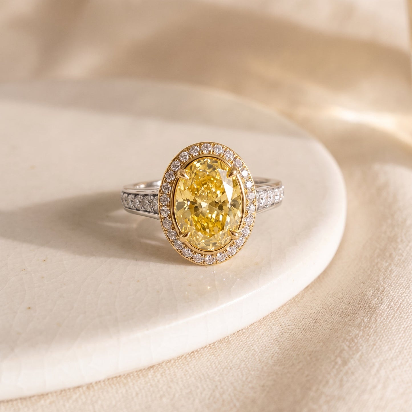 3.5Cttw Oval Shaped Yellow Lab Grown Diamond (F/VS) Bold Accented Statement Halo Engagement Ring 14K Gold