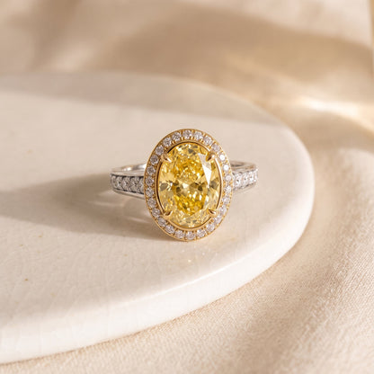3.5Cttw Oval Shaped Yellow Lab Grown Diamond (F/VS) Bold Accented Statement Engagement Ring in 14K Gold