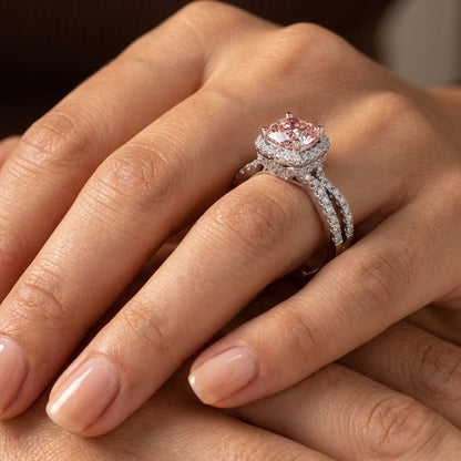 2Cttw Cushion Shaped Pink Lab Grown Diamond (F/VS) Engagement Ring 14K Gold