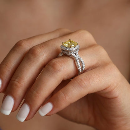 2.25Cttw Elongated Cushion Shaped Yellow Lab Grown Diamond (F/VS) Engagement Ring 14K Gold