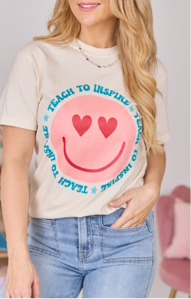 Teach To Inspire Smiley Ivory Comfort Colors Graphic Tee