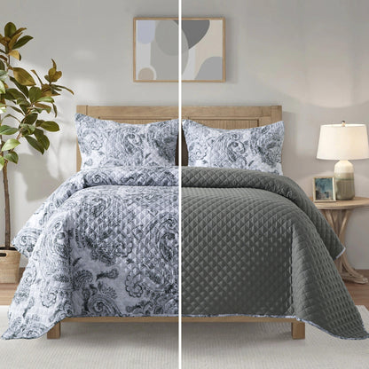 Elegant Comfort 3-Piece Paisley Quilted Reversible Bedspread Coverlet Set