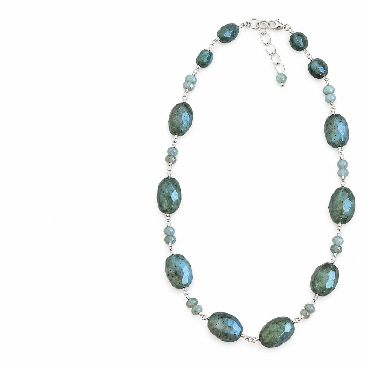 MGR Women's Faceted Labradorite Hand Beaded Rosary Style Necklace