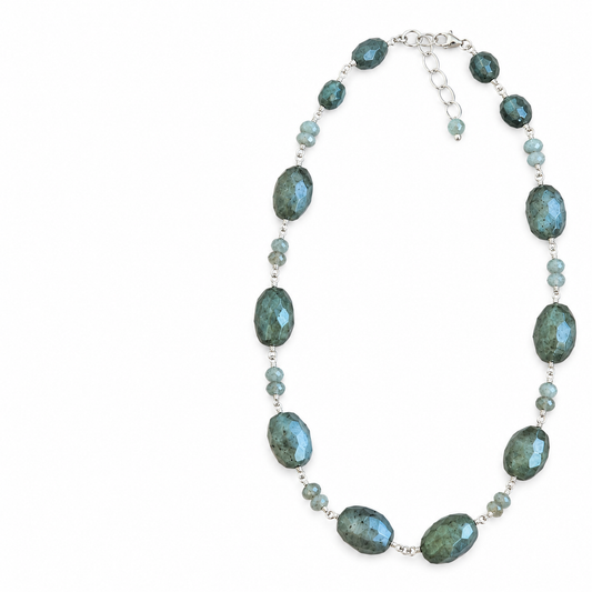 MGR Women's Faceted Labradorite Hand Beaded Rosary Style Necklace