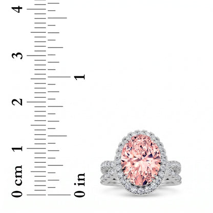 4Cttw Oval Shaped Pink Lab Grown Diamond (F/VS) Split Shank Halo Engagement Ring in 14K Gold