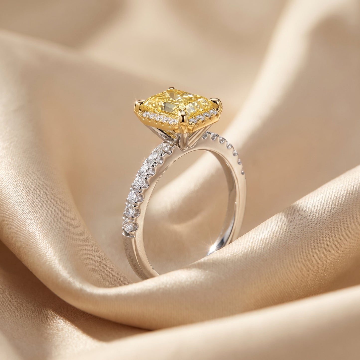2Cttw Radiant Shaped Yellow Lab Grown Diamond (F/VS) Halo Accented Engagement Ring in 14K Gold
