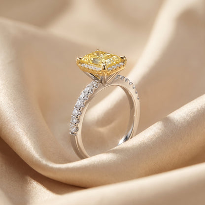 2Cttw Radiant Shaped Yellow Lab Grown Diamond (F/VS) Halo Accented Engagement Ring in 14K Gold