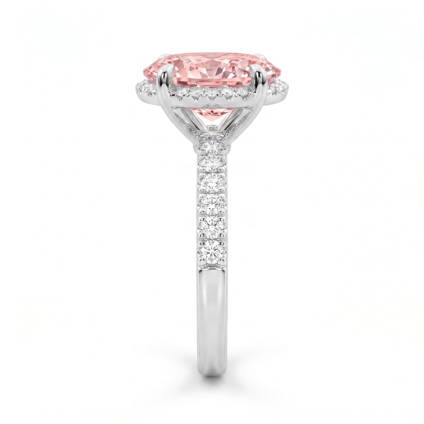 2Cttw Oval Shaped Pink Lab Grown Diamond (F/VS) Halo Accented Engagement Ring in 14K Gold