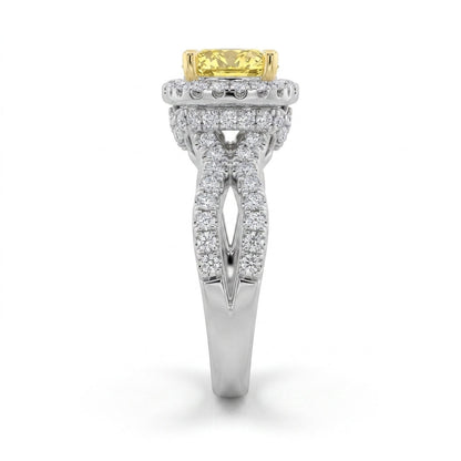 2.25Cttw Elongated Cushion Shaped Yellow Lab Grown Diamond (F/VS) Engagement Ring 14K Gold